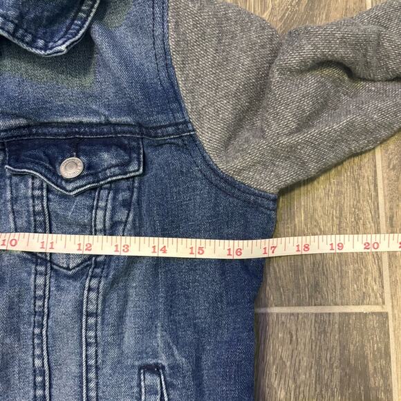Old Navy Womens Blue Denim Hooded Jacket with Gray Sleeves Size Small - Picture 6 of 7